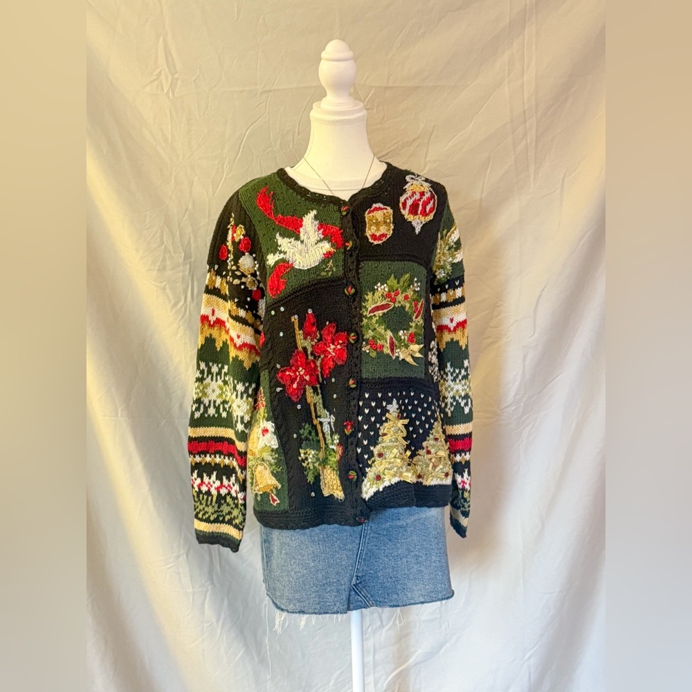 Tiara International Patchwork Festive Sweater Wit… - image 3